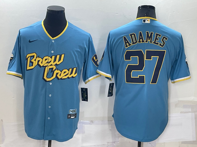 Men's Milwaukee Brewers Willy Adames #27 Blue Stitched Jersey